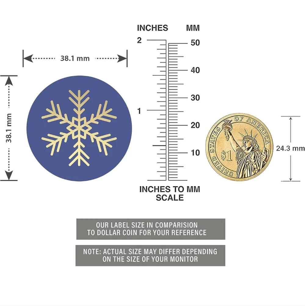 100 ct  Easykart Winter Snowflake Stickers. Blue with Gold foil Design